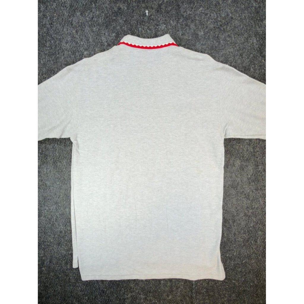 Vintage Cotton Deluxe Casuals Polo Shirt Mens Large Gray Red ZigZag Collar 90s - take2supply