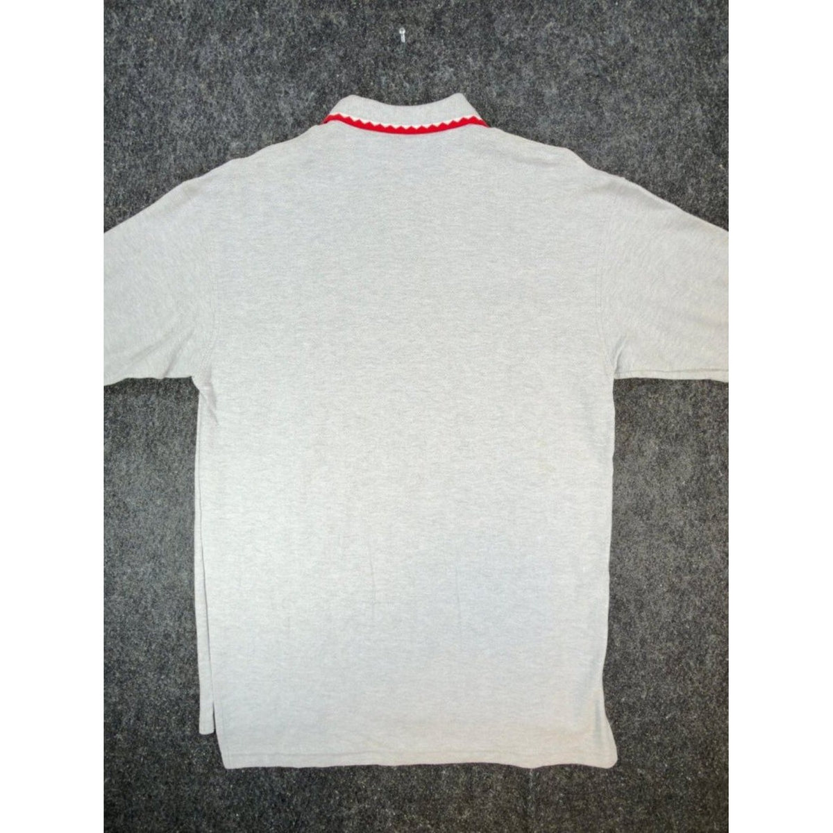 Vintage Cotton Deluxe Casuals Polo Shirt Mens Large Gray Red ZigZag Collar 90s - take2supply