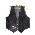 Disney Mickey Mouse Vest Womens Medium Black Suede Leather Embroidered Waistcoat - take2supply