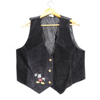 Disney Mickey Mouse Vest Womens Medium Black Suede Leather Embroidered Waistcoat - take2supply