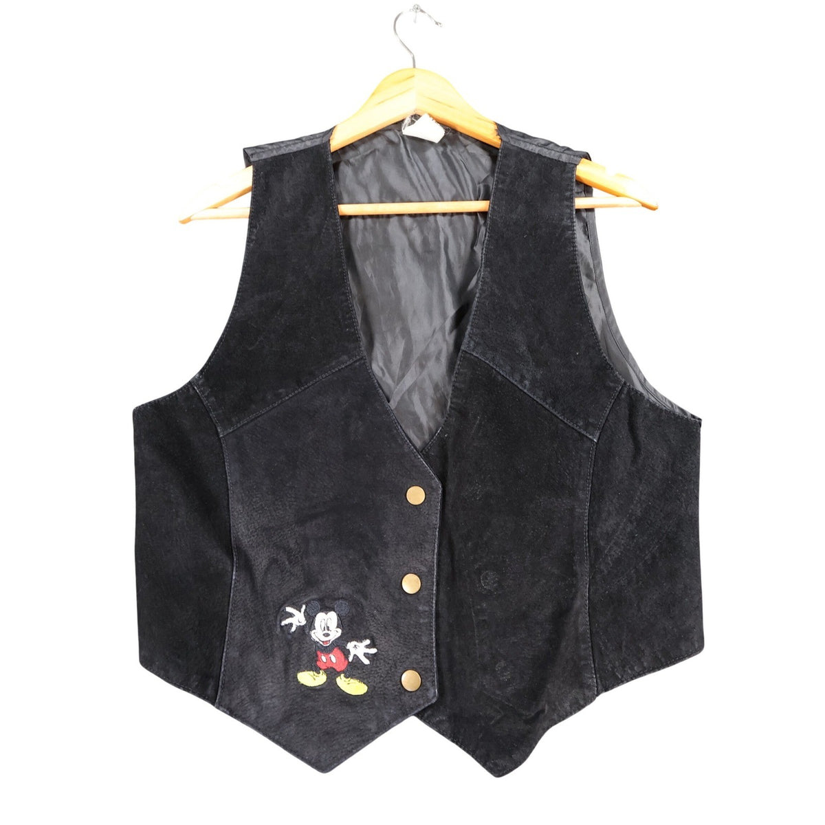 Disney Mickey Mouse Vest Womens Medium Black Suede Leather Embroidered Waistcoat - take2supply