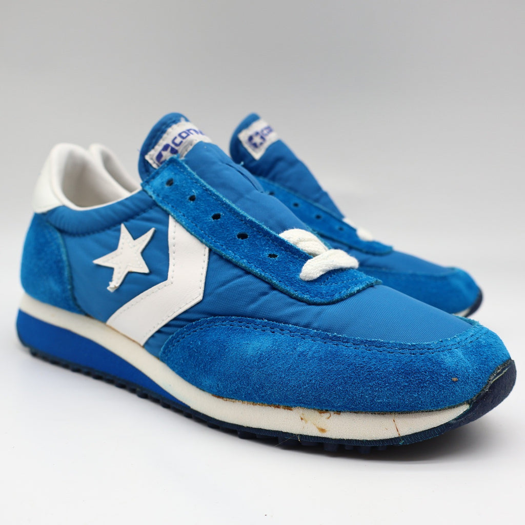Converse Road Star Boys Size 4 Vintage 80s Blue Suede Nylon Sneakers 28694 NOS - take2supply