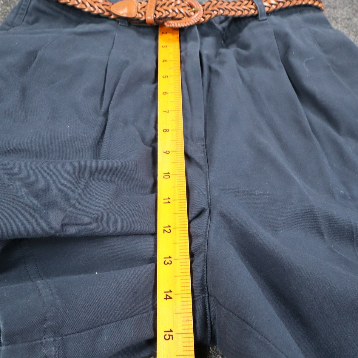 Rafaella Twill Shorts Womens 10 Vintage 90s Navy Blue Cotton Pleated Belted NWT - take2supply
