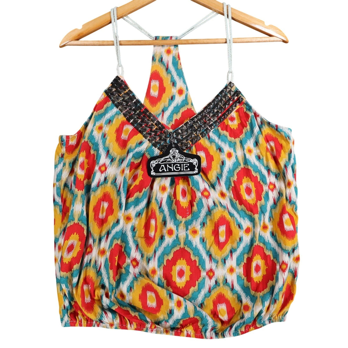 Angie Tank Top Womens Large NWT Ikat Print Studded V-Neck Cotton Racerback C754 - take2supply