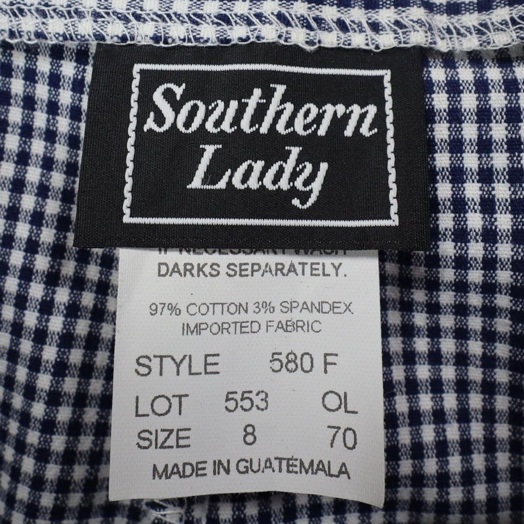 Southern Lady Gingham Pants Womens 8 Navy Blue White Check Stretch High Rise NEW - take2supply