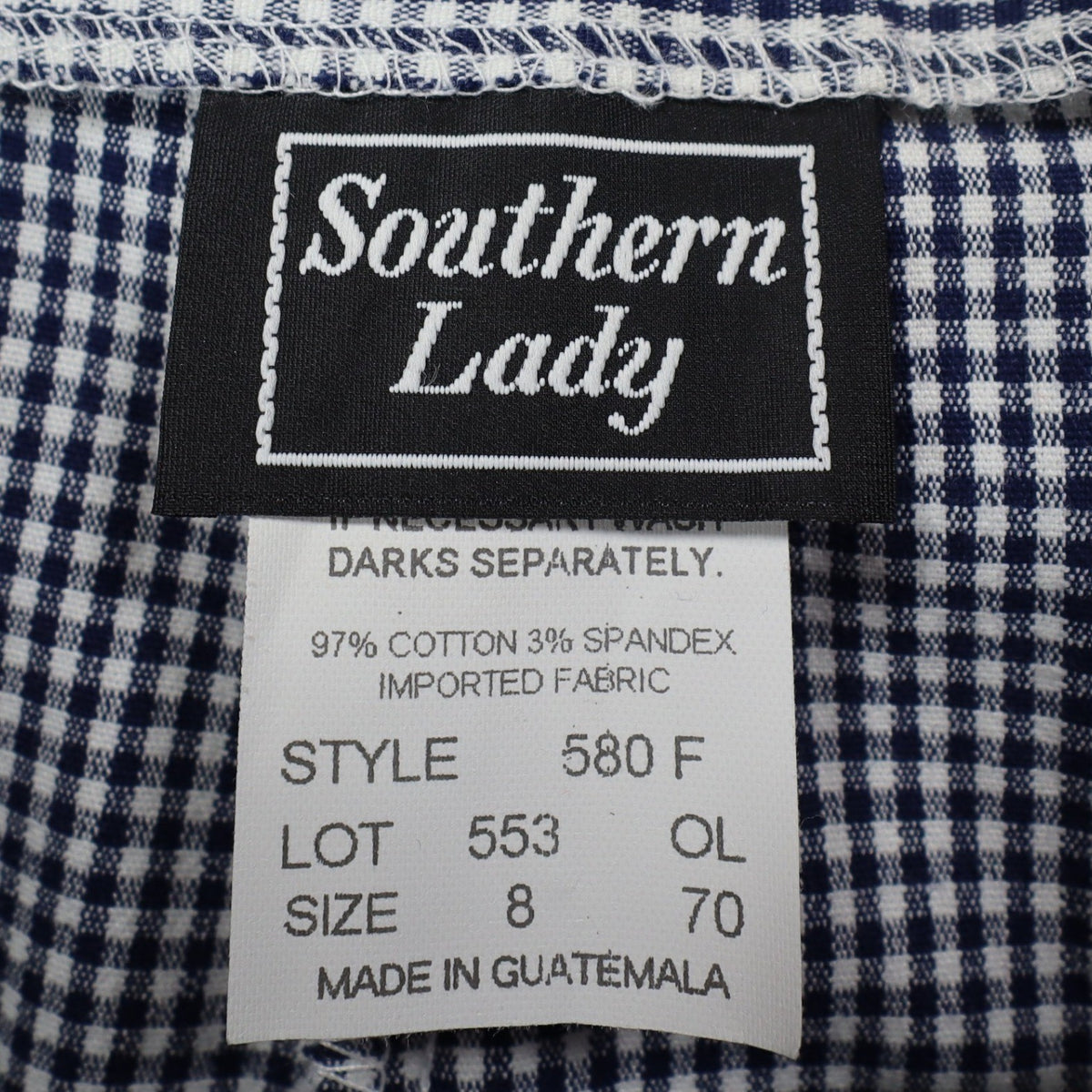 Southern Lady Gingham Pants Womens 8 Navy Blue White Check Stretch High Rise NEW - take2supply
