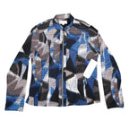 Erin London Women Medium Full Zip Jacket Blue Grey Abstract Grid Search 96455 - take2supply