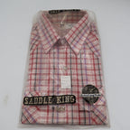 Saddle King Western Shirt Mens 15.5 Vintage Deadstock Red Plaid Pearl Snap USA - take2supply