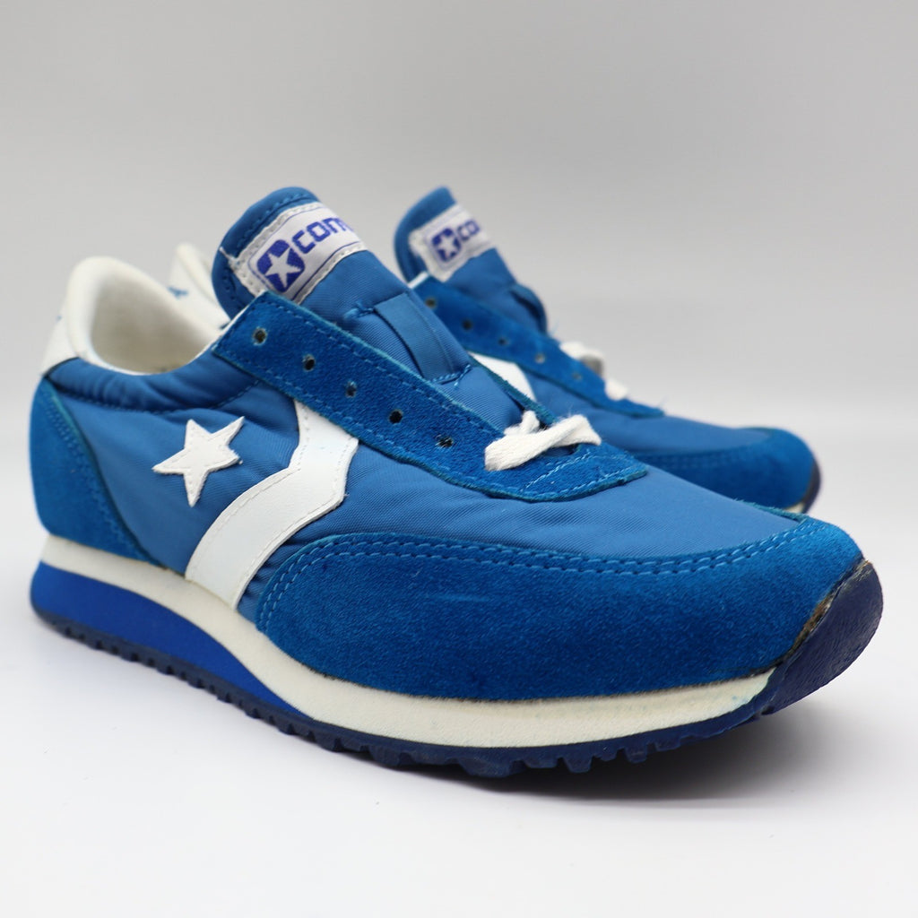 Converse Road Star Boys Size 3 Vintage 80s Blue White Nylon Suede Sneakers NOS - take2supply
