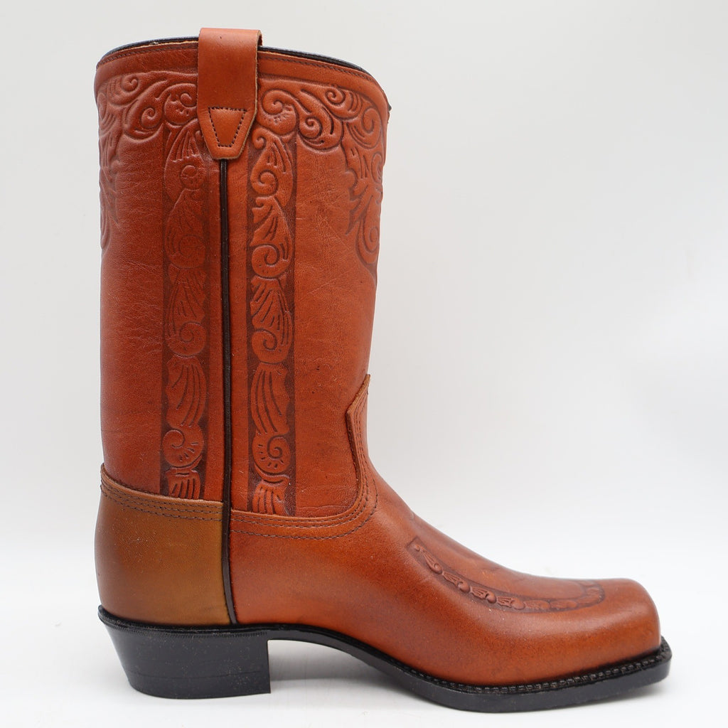 Acme Vintage Western Boots Kids 4.5D Tan Leather Square Toe Cowboy 2418 USA Made - take2supply