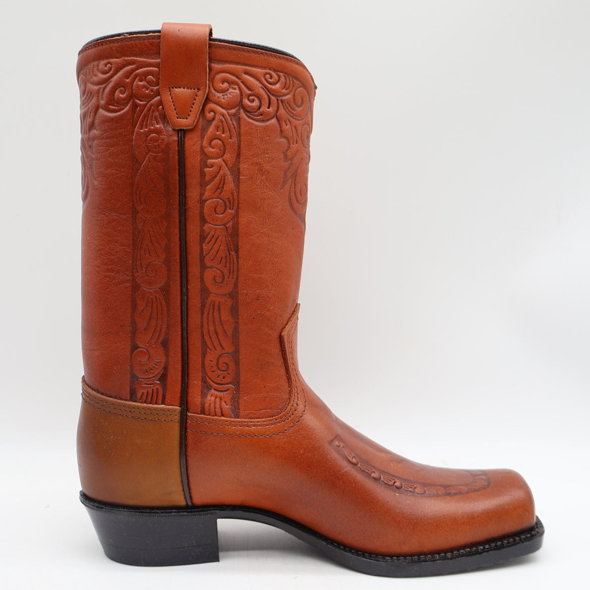 Acme Vintage Western Boots Kids 4.5D Tan Leather Square Toe Cowboy 2418 USA Made - take2supply