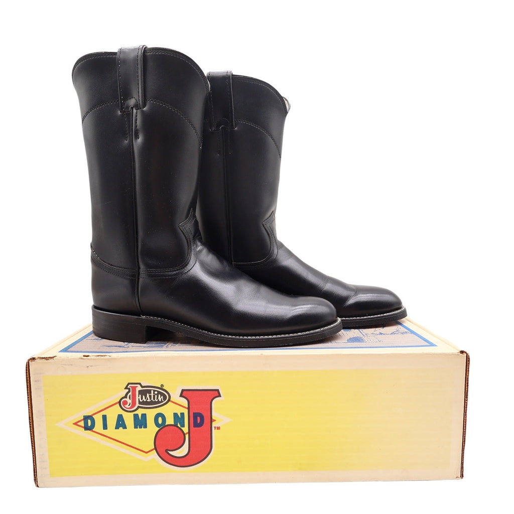 Justin Vintage Cowboy Boots Womens 6 Black Leather Deadstock NIB 3703L - take2supply