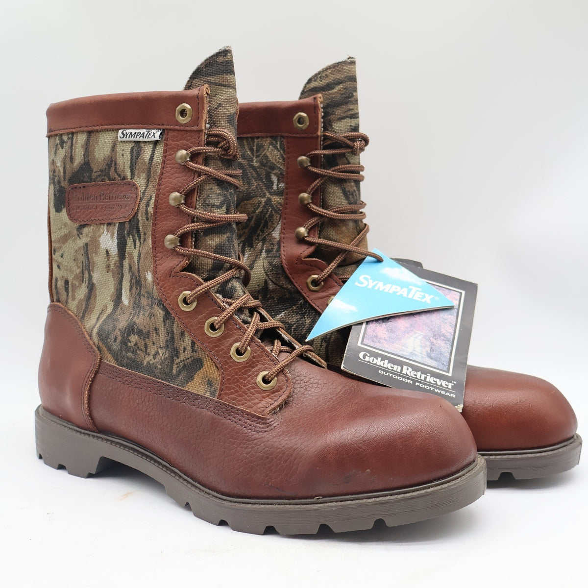 Golden Retriever Hunting Boots Mens 10.5 M Vintage USA Leather Camo Sympatex NEW - take2supply