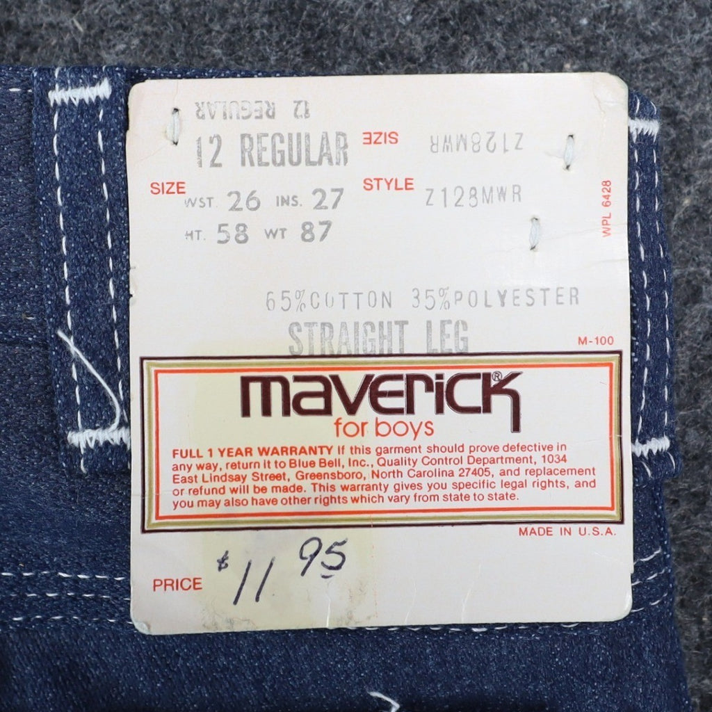 Maverick Straight Leg Jeans Boys 12 Regular Vintage Deadstock USA Blue Denim - take2supply
