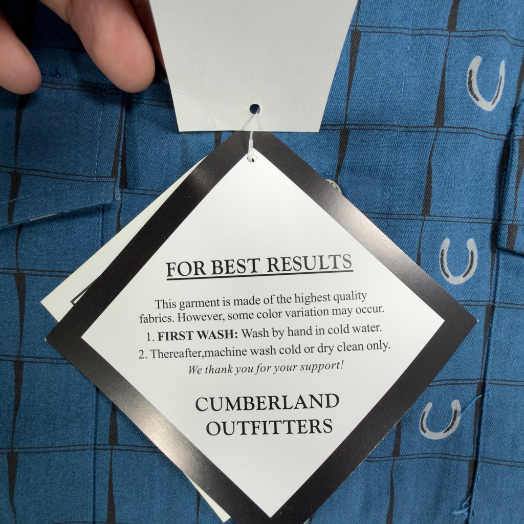 Cumberland Outfitters Y2K Western Shirt Mens L Blue Cotton Horseshoe NWT C455 - take2supply
