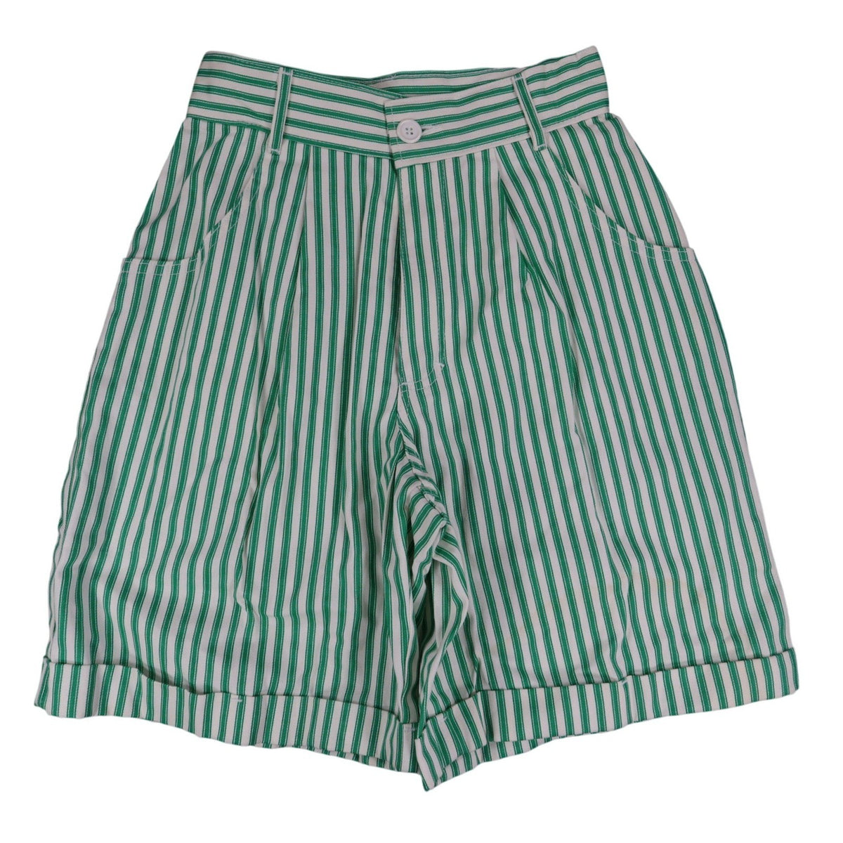 Hang Ten Shorts Womens 3/4 Vintage 80s Green White Striped Cotton High Waist NWT - take2supply