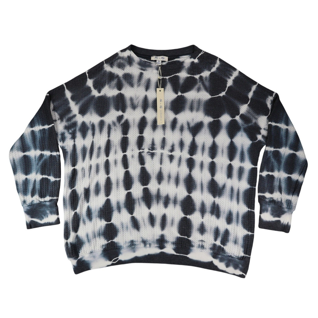 She + Sky Waffle Knit Top Medium NWT Navy White Tie Dye Thermal Raglan SS2467 - take2supply