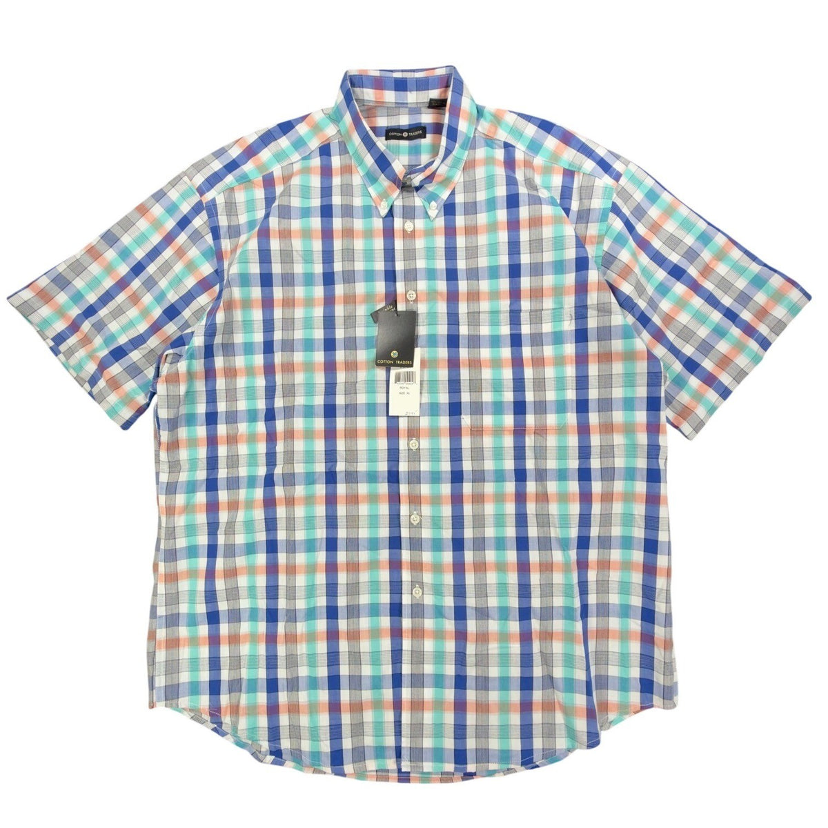 Cotton Traders Plaid Short Sleeve Button Down Men XL Royal Cotton New - take2supply
