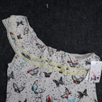 Jolt One Shoulder Top Womens Medium Ivory Butterfly Print Ruffle Lace Trim NWT - take2supply