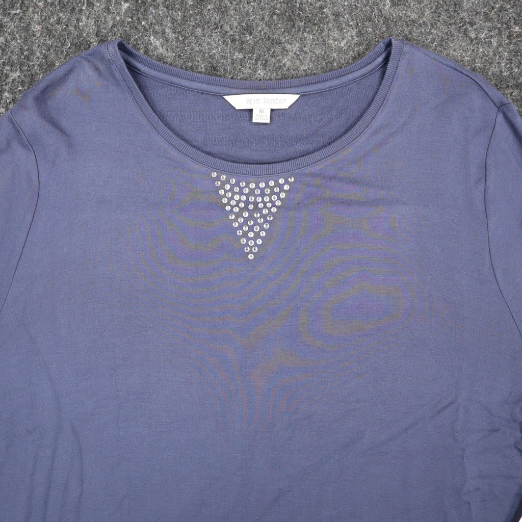 Erin London Top Womens XL Blue Rhinestone Balloon Sleeve French Terry New 15223 - take2supply