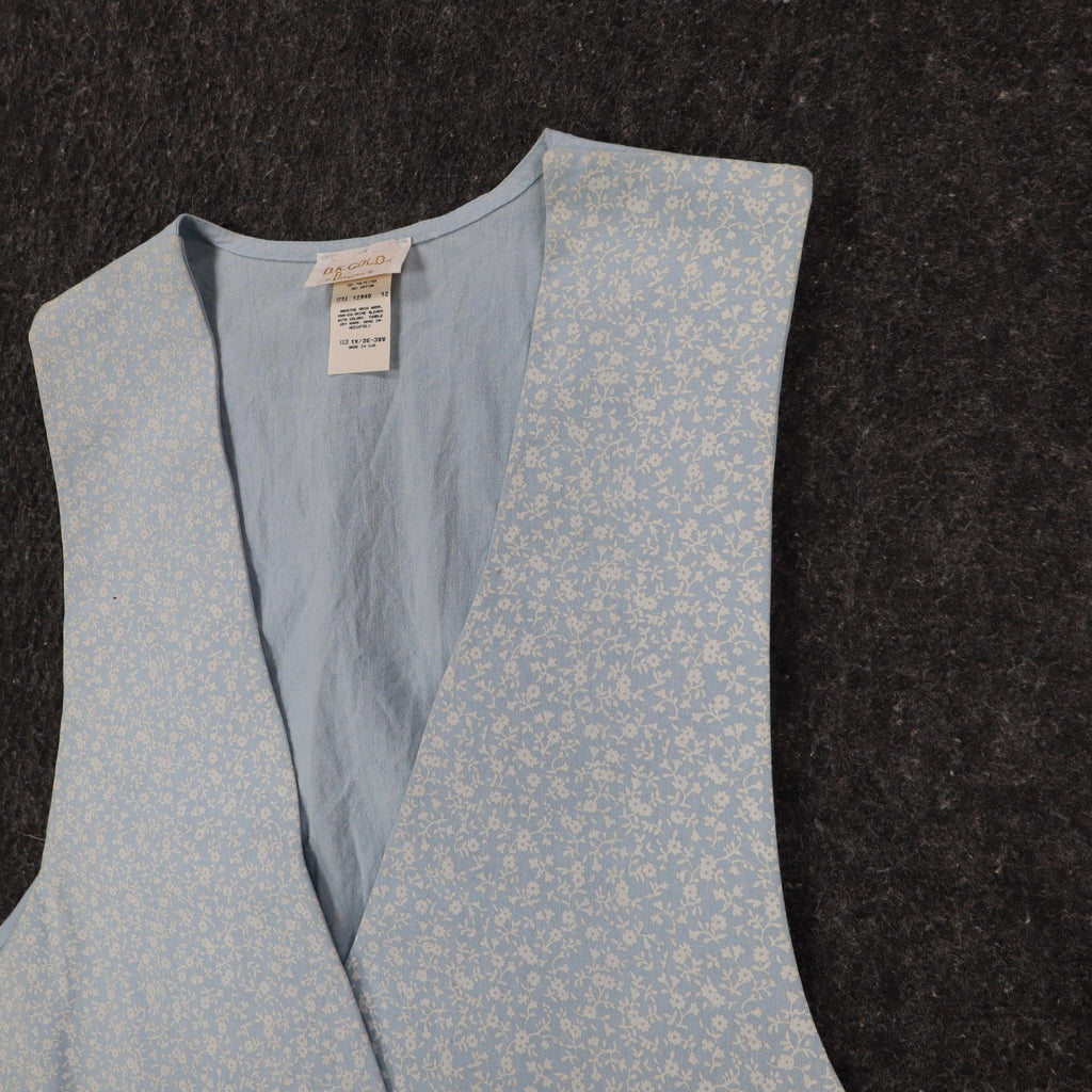 D.K. Gold Vest Womens 1X Vintage 90s Blue Floral Reversible Cotton Blend NWT - take2supply