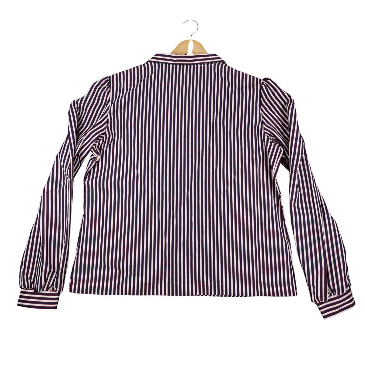 Sunny Shores Blouse Womens 18 Vintage 80s Red White Blue Striped Puff Shoulder - take2supply