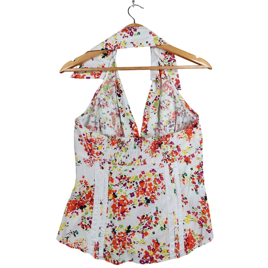XOXO Halter Top Womens Size Medium NWT Floral Cotton Smocked Back White C759 - take2supply
