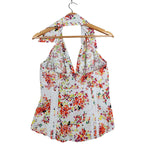 XOXO Halter Top Womens Size Medium NWT Floral Cotton Smocked Back White C759 - take2supply