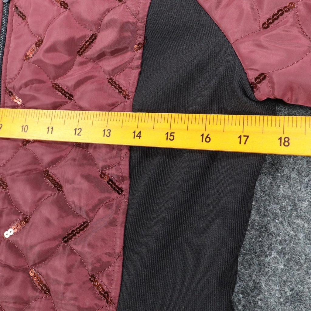 Lanalee Quilted Sequin Jacket Womens Size M Burgundy Black Zip Up Made In Canada - take2supply