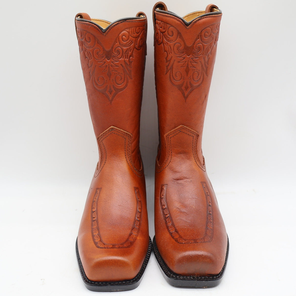 Acme Vintage Western Boots Kids 4.5D Tan Leather Square Toe Cowboy 2418 USA Made - take2supply