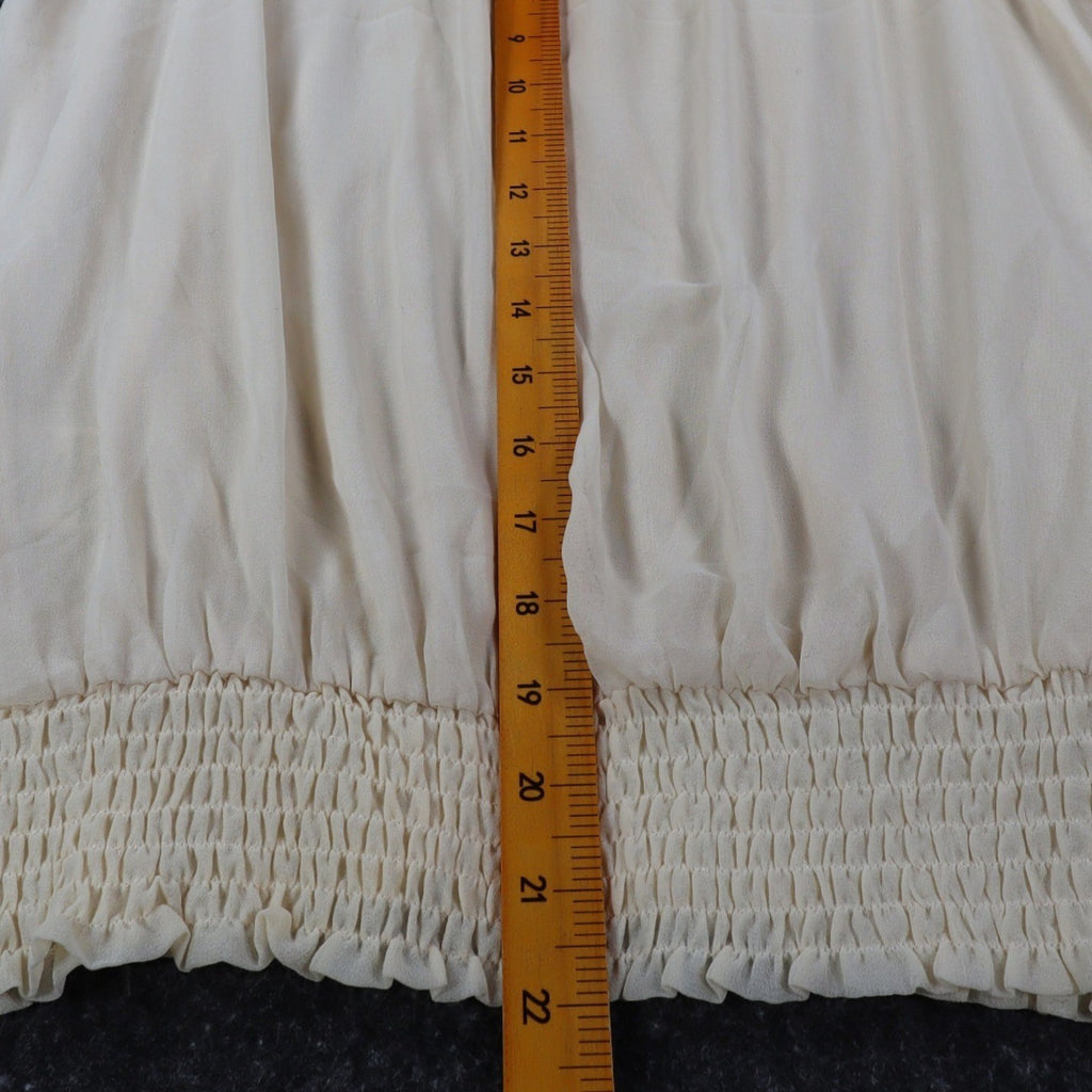 Angie Embroidered Smocked Blouse Womens Size Medium Ivory Boho Sheer Sleeve Top - take2supply