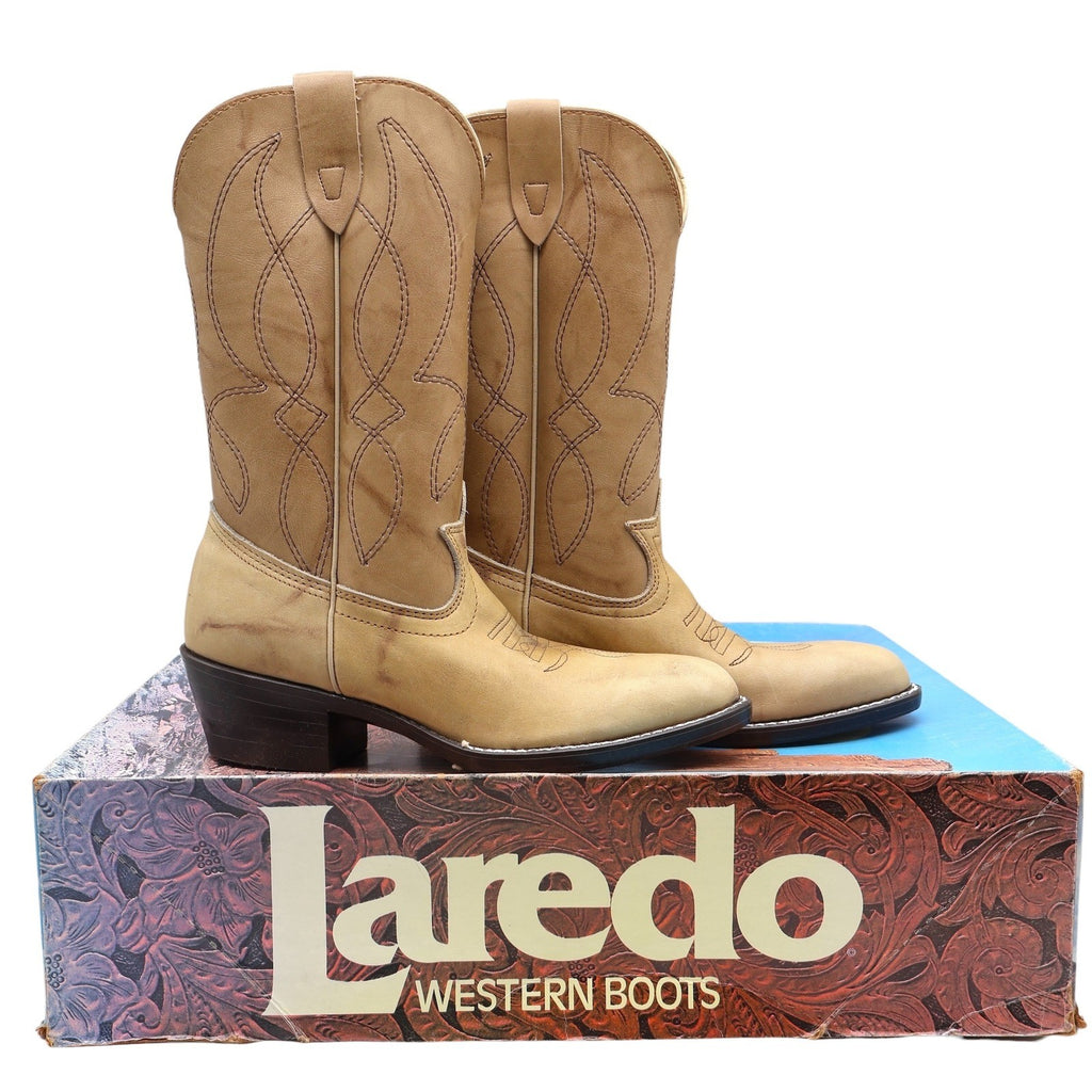 Laredo Western Boots Kids 4.5 D Vintage Natural Tan Leather Cowboy 28-01715 NAT - take2supply