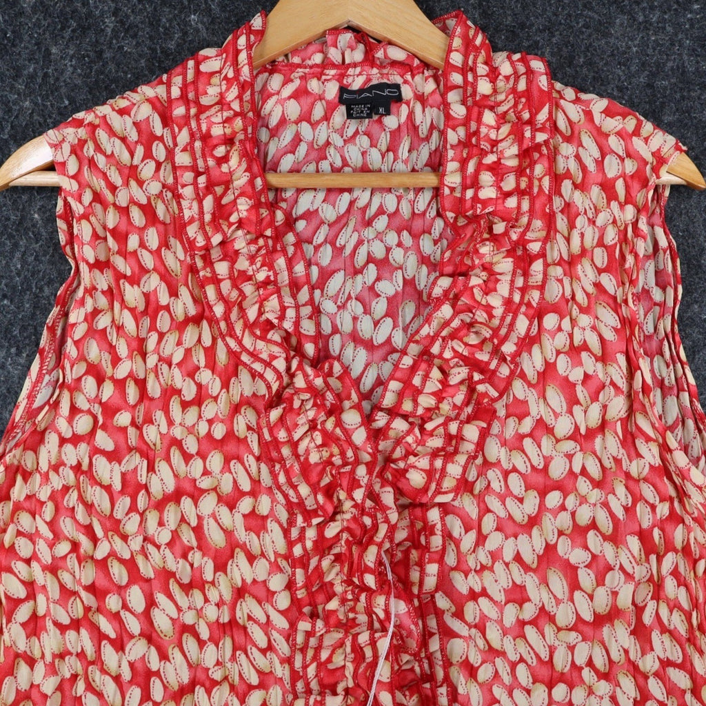 Piano Ruffle Blouse Womens XL Red Pleated Crinkle Sleeveless Sheer Top 07960 - take2supply