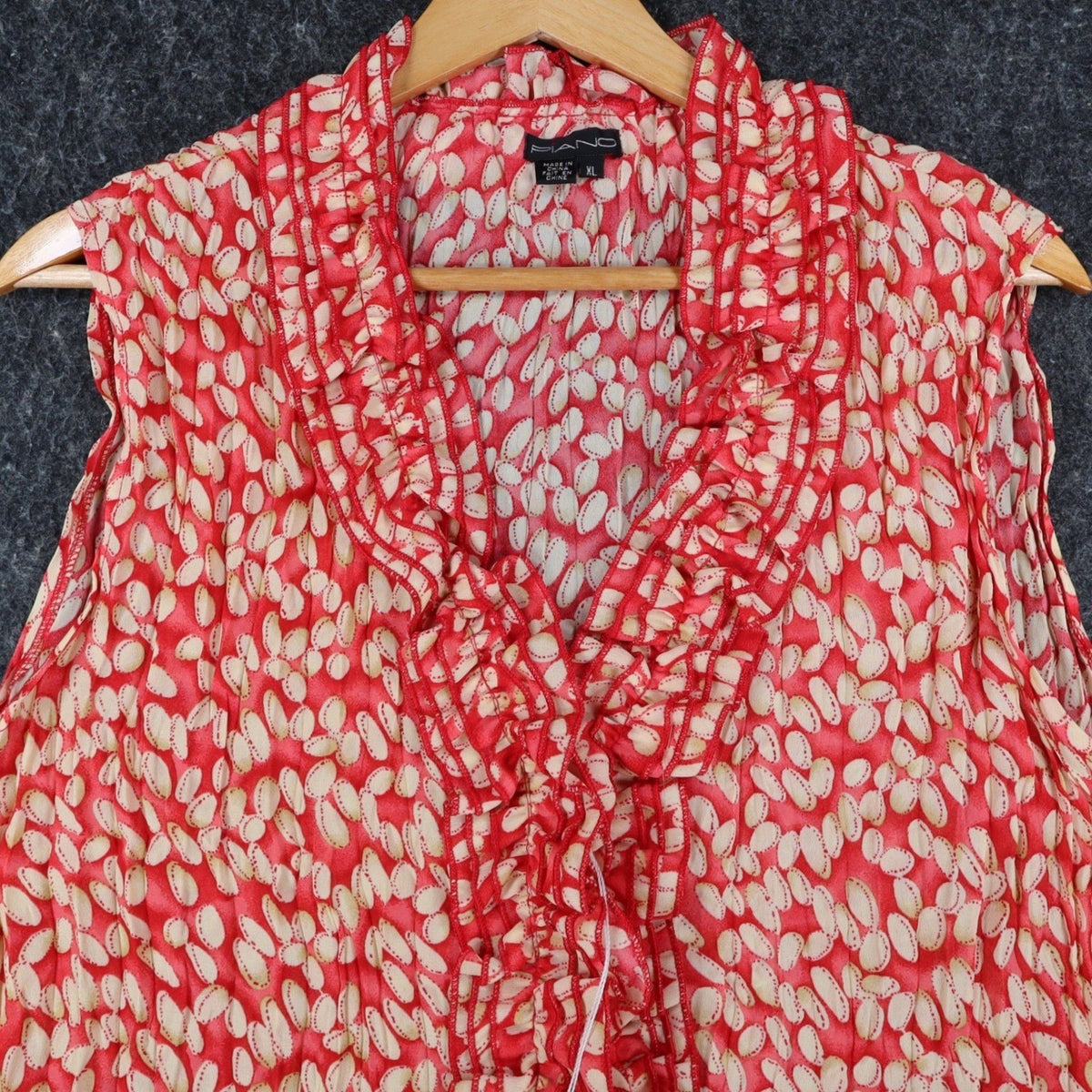 Piano Ruffle Blouse Womens XL Red Pleated Crinkle Sleeveless Sheer Top 07960 - take2supply