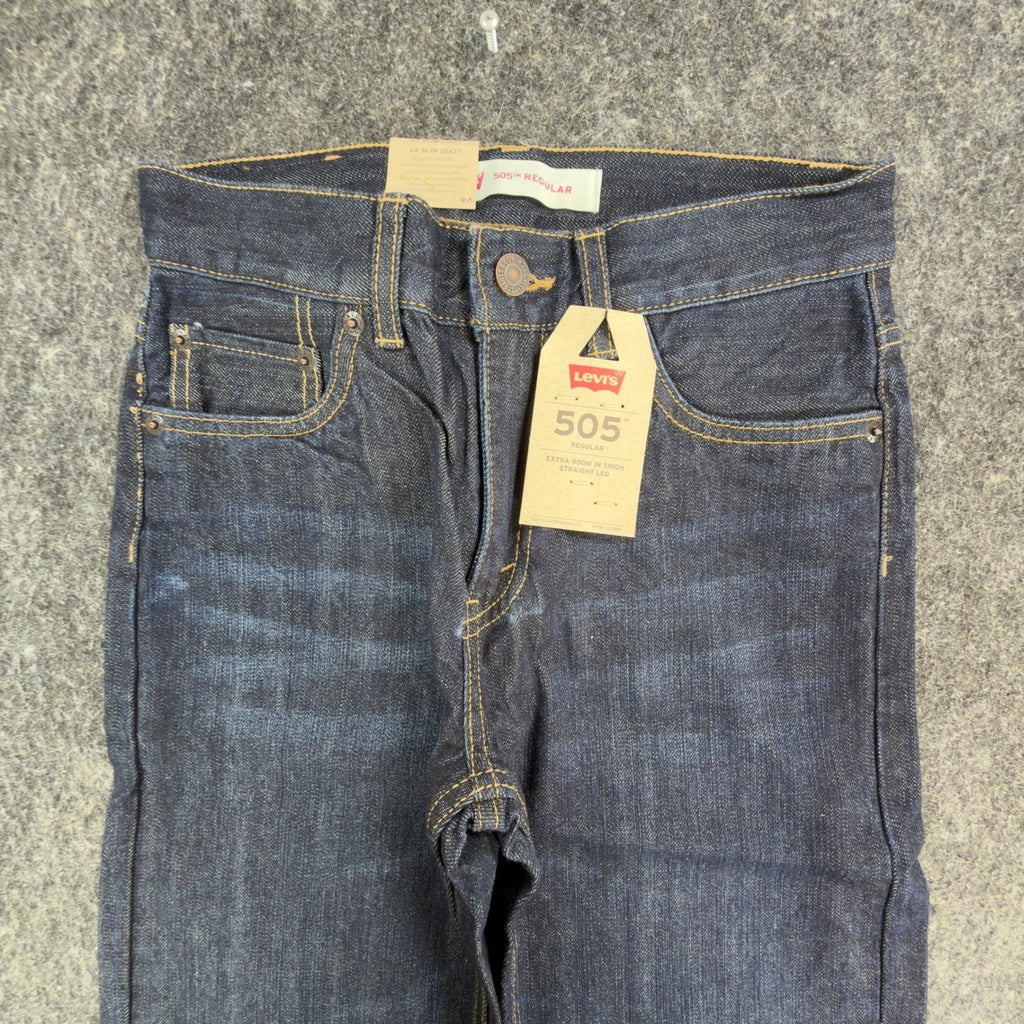 Levi's 505 Regular Straight Jeans Boys 14 Slim 25x27 Dark Wash Indigo Denim NWT - take2supply