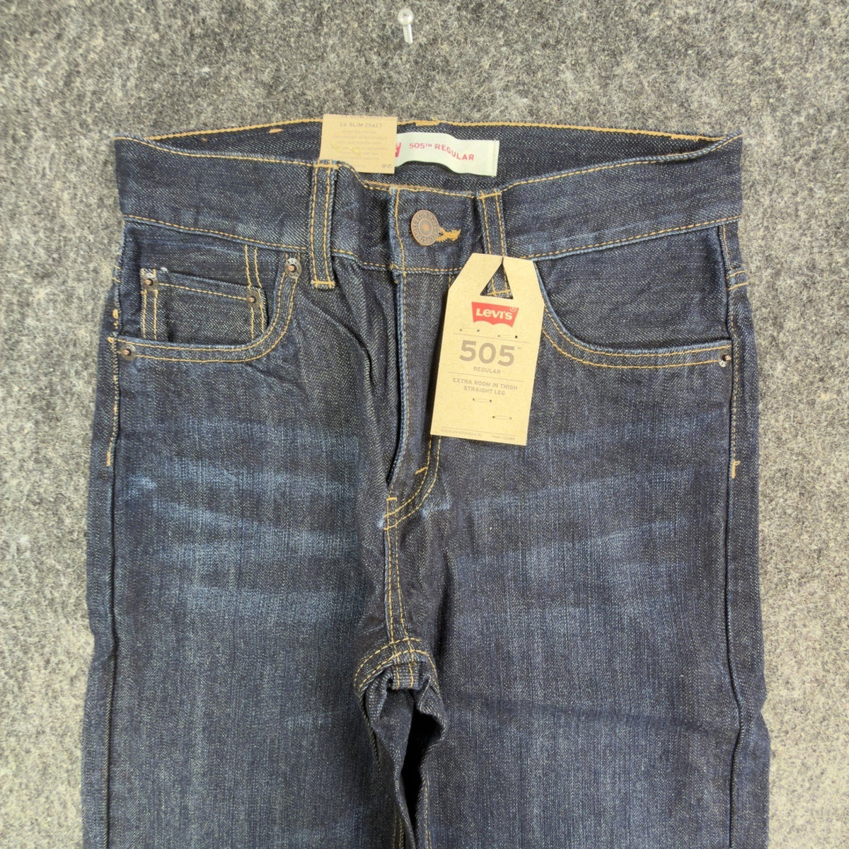 Levi's 505 Regular Straight Jeans Boys 14 Slim 25x27 Dark Wash Indigo Denim NWT - take2supply