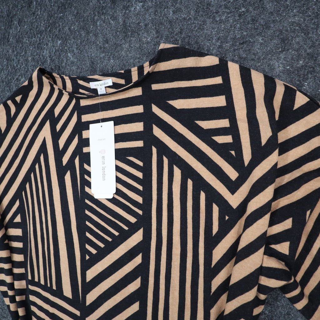 Erin London Top Womens Medium NWT Black Tan Geometric Dolman Sleeve Shirt - take2supply