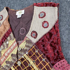 Sandy Starkman Patchwork Vest Womens M Vintage 90s Velvet Mirror Embellished New - take2supply