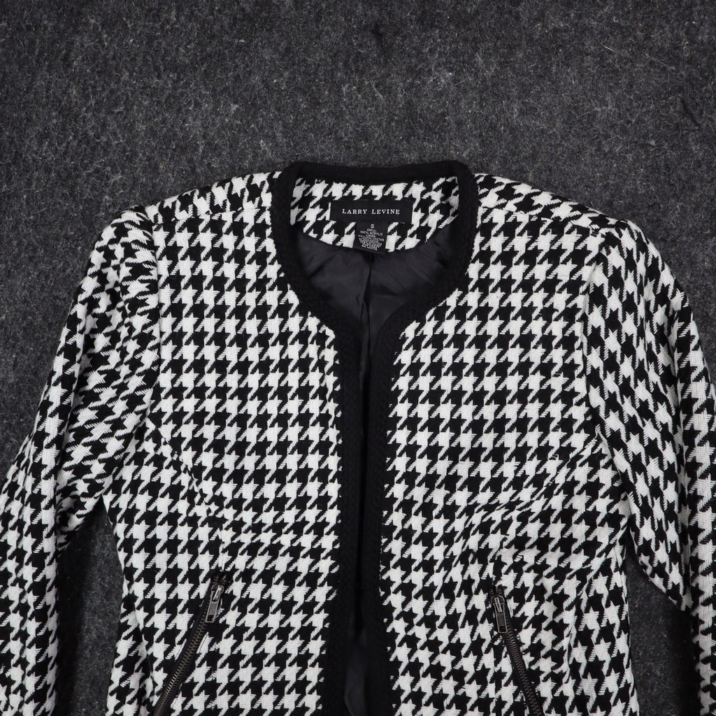 Larry Levine Houndstooth Jacket Womens Size S Black Cream Zip Pockets NWT - take2supply