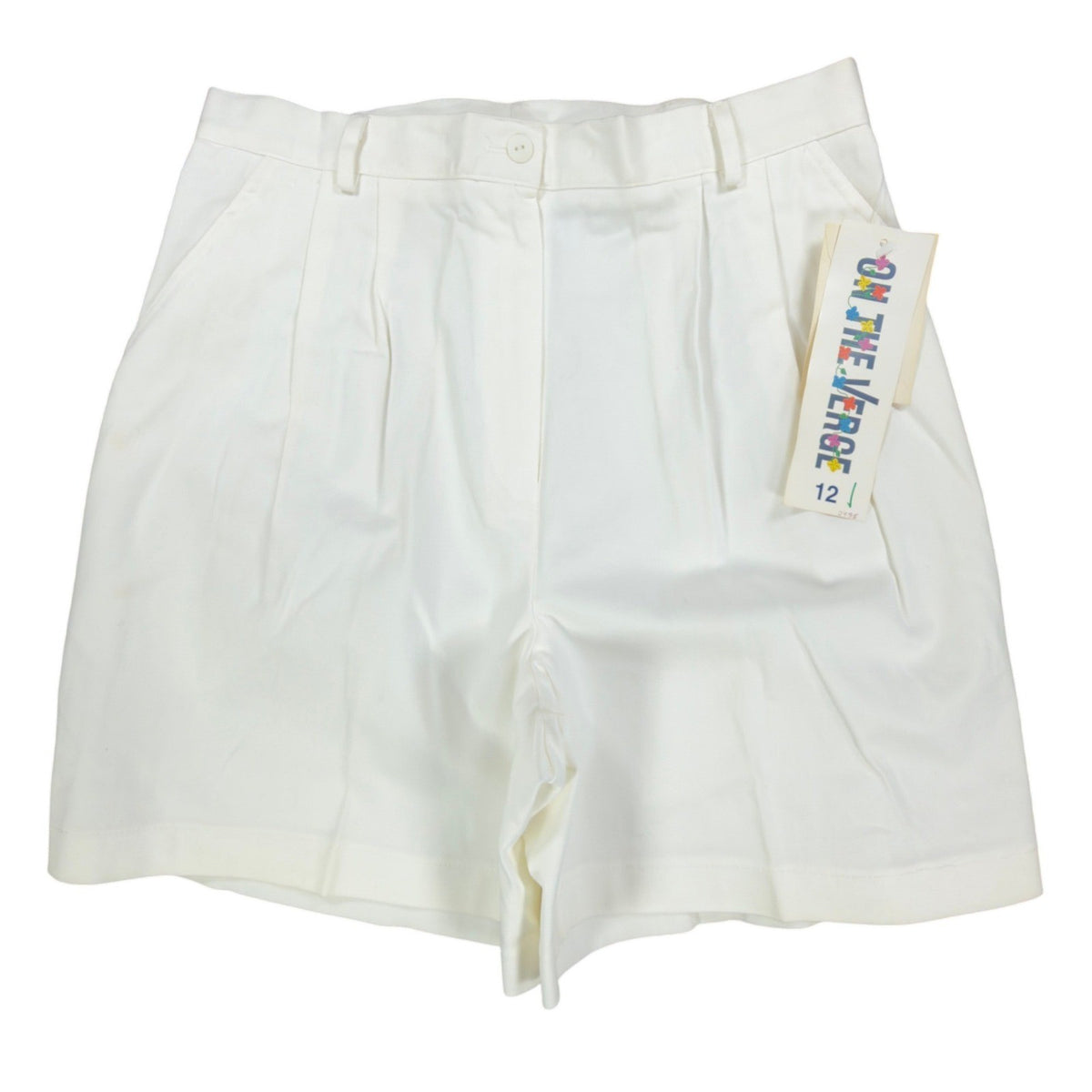 On The Verge 90s Vintage Pleated Shorts Womens 12 White Cotton NWT Made in USA - take2supply