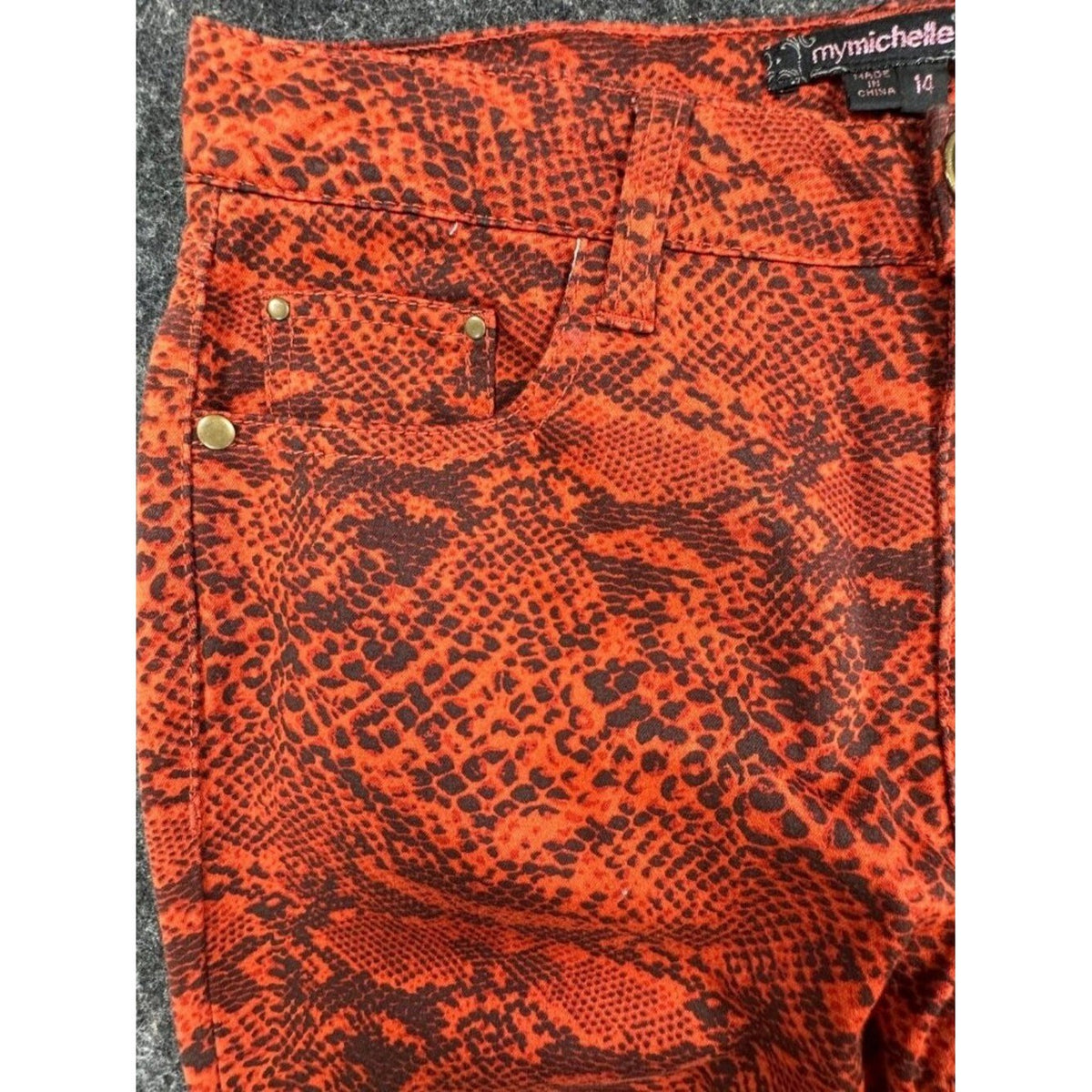 My Michelle Skinny Jeans Girls 14 Red Orange Snakeskin Stretch Denim NWT - take2supply