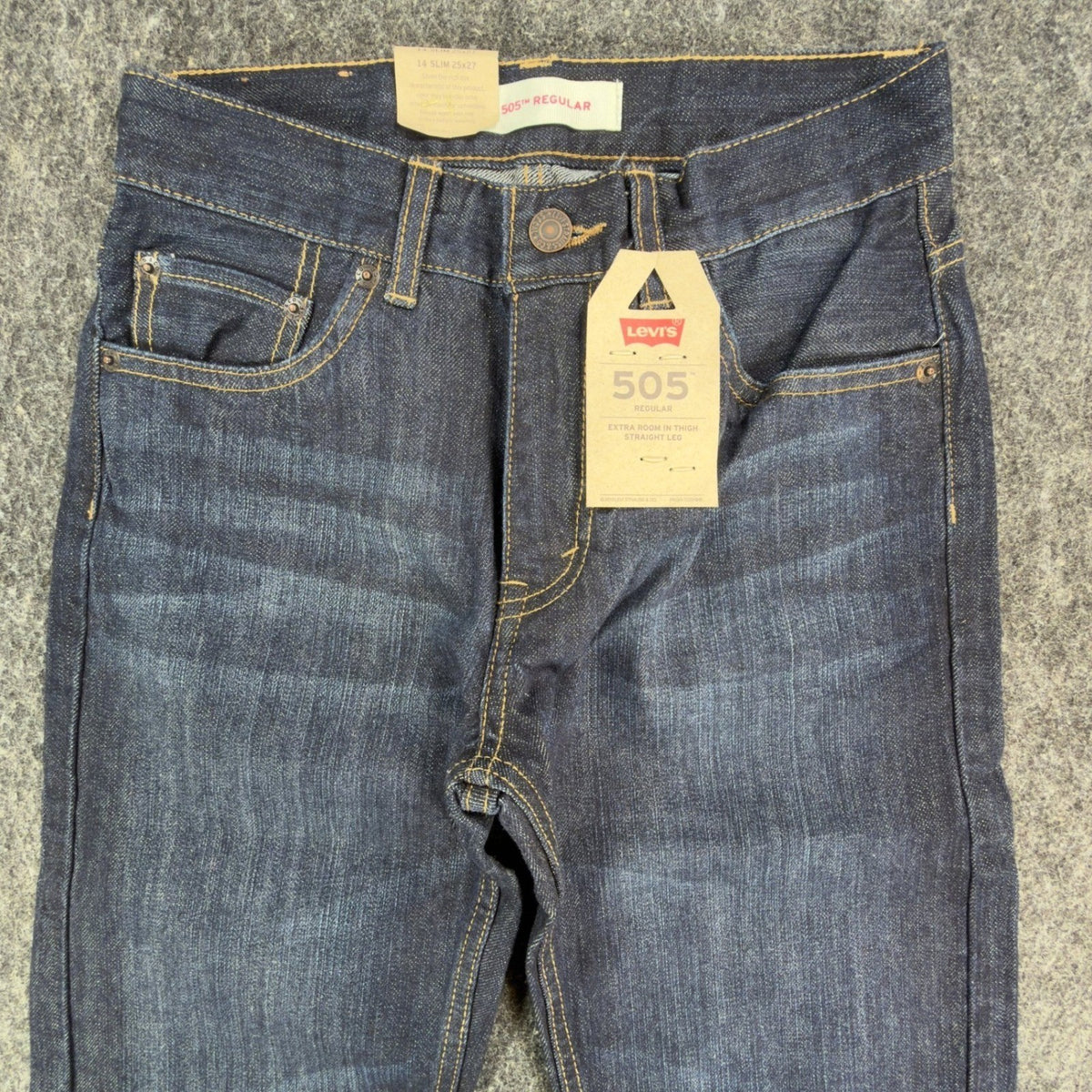 Levi's 505 Regular Fit Jeans Boys 14 Slim 25x27 Dark Wash Straight Leg Denim - take2supply