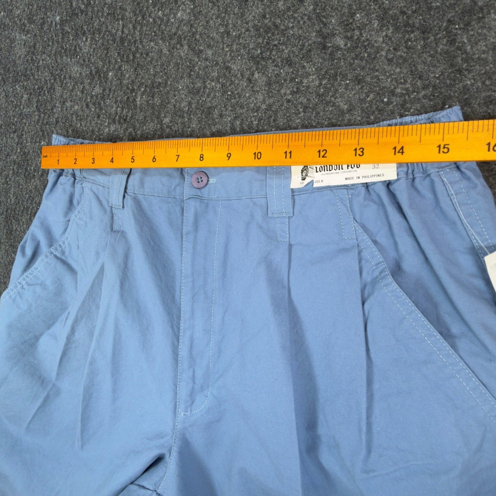 Vintage London Fog Mens 32 Blue Cotton Pleated Shorts Deadstock - take2supply