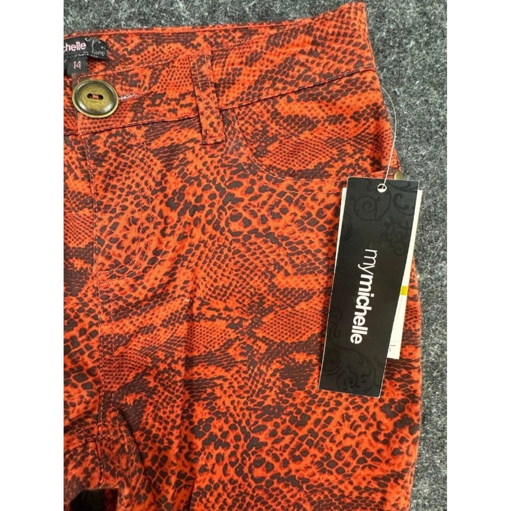 My Michelle Skinny Jeans Girls 14 Red Orange Snakeskin Stretch Denim NWT - take2supply