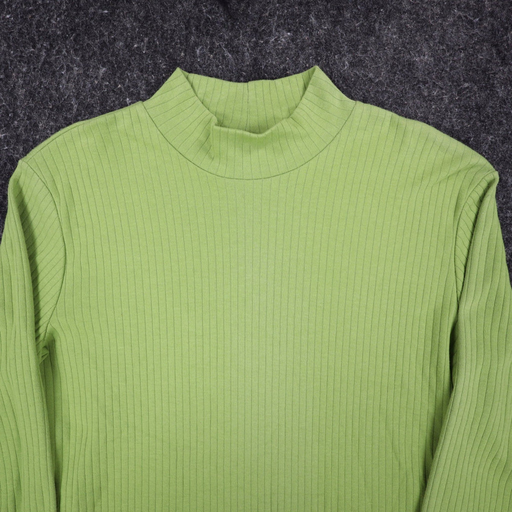 Nikki Mock Neck Top Small Y2K Granny Smith Green Ribbed Long Sleeve 44U5 NEW - take2supply