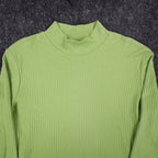 Nikki Mock Neck Top Small Y2K Granny Smith Green Ribbed Long Sleeve 44U5 NEW - take2supply
