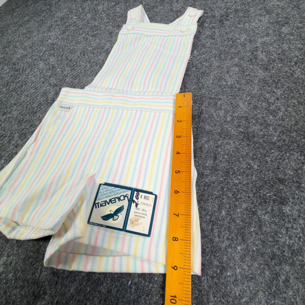 Maverick Vintage 80s Striped Shortalls Girls 4 Reg White Pastel NWT Deadstock - take2supply