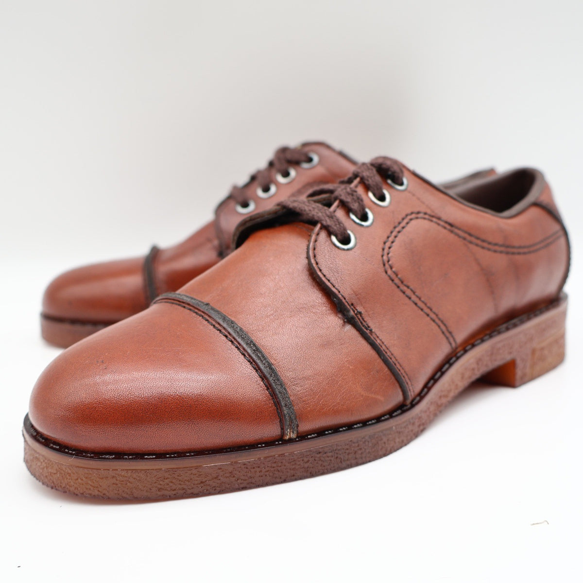 Walker Vintage Oxford Shoes Mens 6 D Brown Leather Deadstock Made in USA 2846 - take2supply