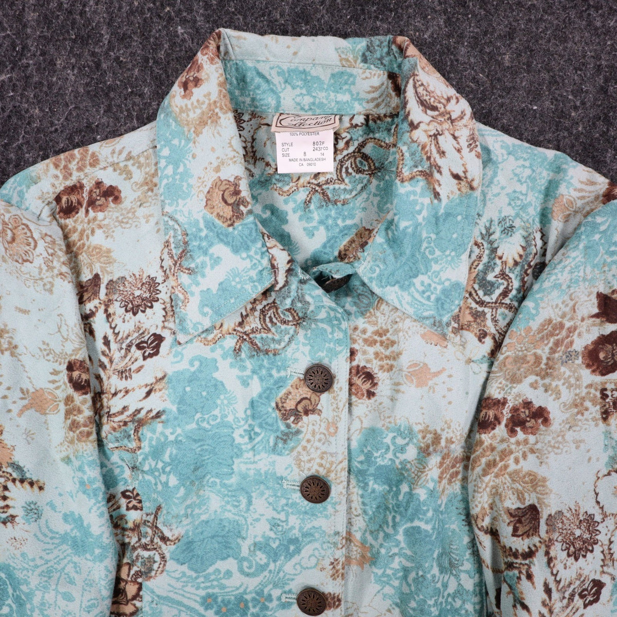 Company Collection Shirt Jacket Womens 8 Y2K Aqua Blue Paisley Floral Textured - take2supply