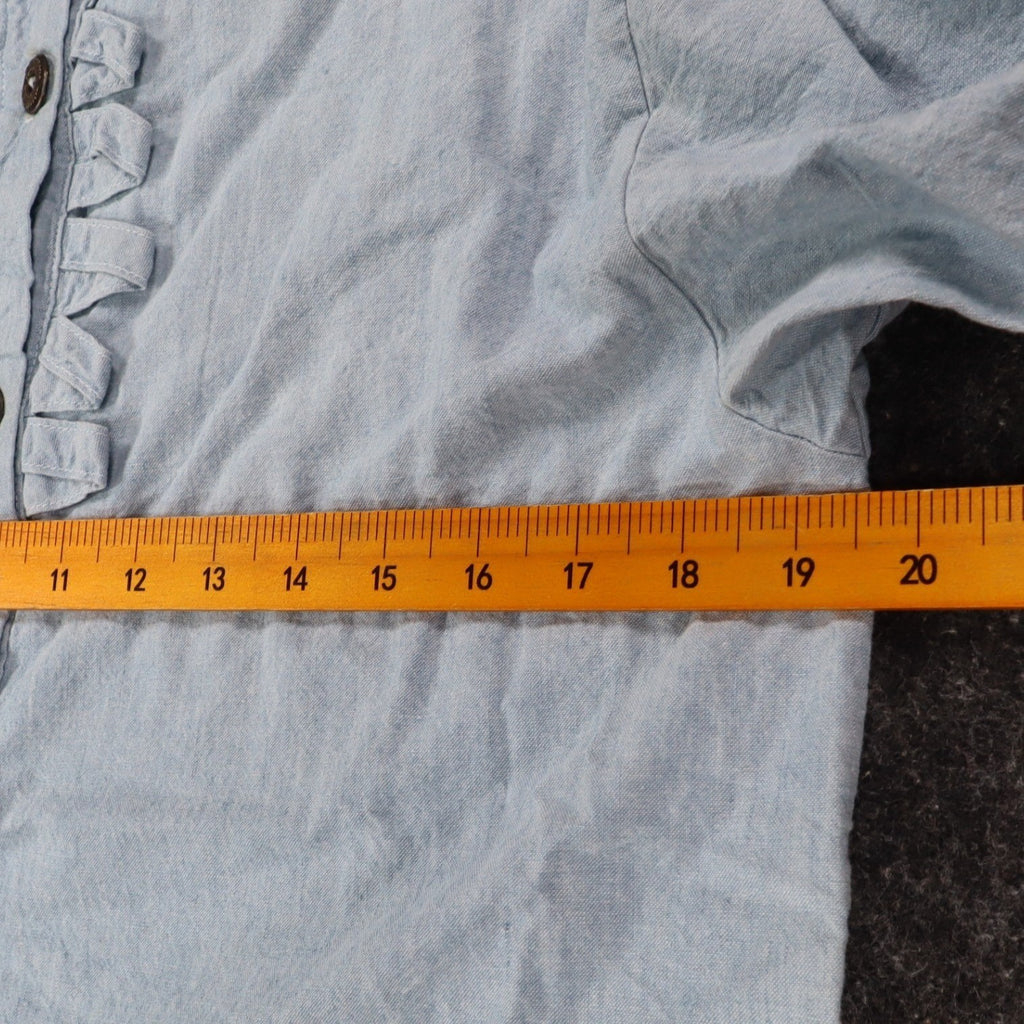 New Expressions Ruffle Shirt Womens M Vintage 80s Light Blue Cotton Boxy USA - take2supply